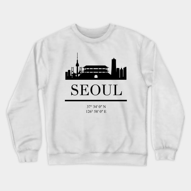 SEOUL SOUTH KOREA BLACK SILHOUETTE SKYLINE ART Crewneck Sweatshirt by deificusArt